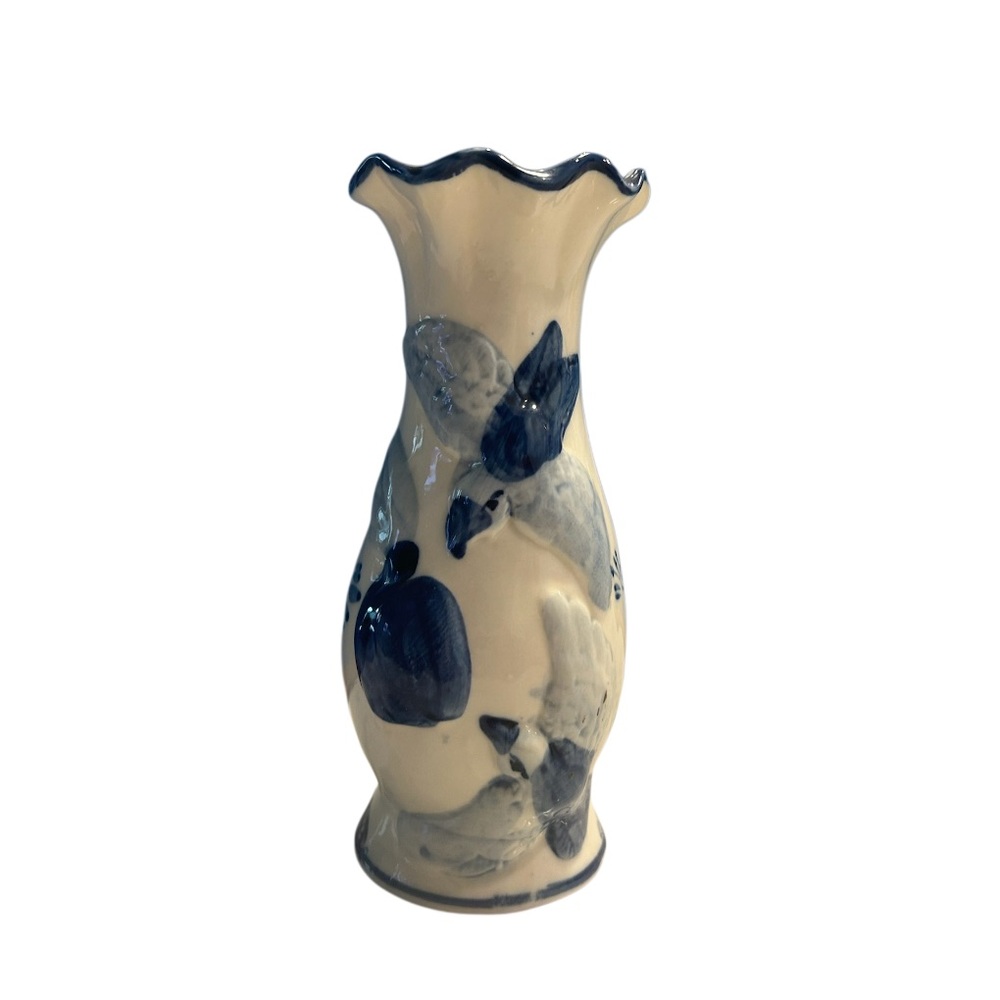 Elegant Blue and Cream Ceramic Vase